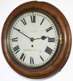 Midland Railway 12in fusee oak cased railway clock supplied by Mann of Gloucester circa 1870. The
