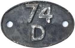 Shedplate 74D Tonbridge 1950 to October 1958. This ex SECR shed had an allocation of 60 locos during