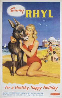Poster BR(M) SUNNY RHYL FOR A HEALTHY HAPPY HOLIDAY. Double Royal 25in x 40in. In excellent