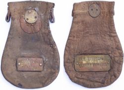 A pair of leather BR Cash Bags one brass plated WOODHAM FERRERS TO WIXFORD and the other