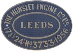 Worksplate THE HUNSLET ENGINE CO LTD LEEDS No 3733 1956 ex BR(W) Hawksworth 0-6-0 PT numbered