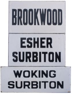 London & South Western Railway enamel Cronin platform indicator signs x 3 BROOKWOOD, WOKING SURBITON
