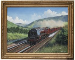 Original oil painting by Malcolm Root of LMS Coronation 46256 SIR WILLIAM A. STANIER F.R.S.