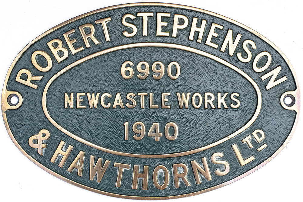 Worksplate ROBERT STEPHENSON & HAWTHORNS LTD NEWCASTLE WORKS 6990 1940. Ex 0-4-0 DM delivered new to