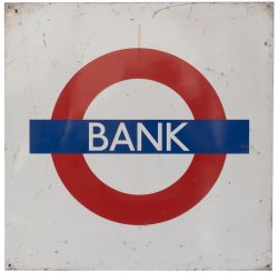 London Transport station target bullseye sign BANK. Screen printed aluminium in good condition,