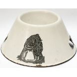 Advertising enamel dog bowl SPRATT'S PATENT LIMITED with image of a dogs head feeding at the bowl.