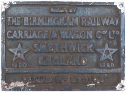 Worksplate BUILT BY THE BIRMINGHAM RAILWAY CARRIAGE & WAGON CO LTD SMETHWICK ENGLAND 1960 SERIAL