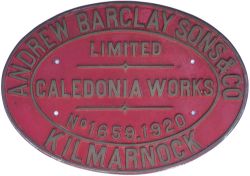 Worksplate ANDREW BARCLAY SONS & CO CALEDONIA WORKS KILMARNOCK No 1659 1920 ex 0-4-0 ST delivered