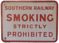 Southern Railway enamel railway sign SMOKING STRICTLY PROHIBITED. In very good original condition,