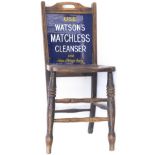 Watsons advertising chair with enamel panel in the back USE WATSON'S MATCHLESS CLEANSER AND TAKE