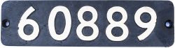 Smokebox numberplate 60889 ex LNER Gresley V2 2-6-2 built at Doncaster in 1939. Allocated to