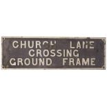 Great Western Railway cast iron signal box board CHURCH LANE CROSSING GROUND FRAME. From the