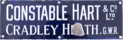 Enamel sign CONSTABLE HART & CO LTD CRADLEY HEATH G.W.R. In good condition with one face chip,