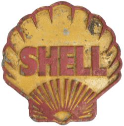 SHELL OIL cast aluminium cabinet sign, in original condition with mounting bosses on the back.