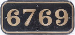 GWR brass cabside numberplate 6769 ex Collett 0-6-0 PT built at Swindon in 1949. Allocated to
