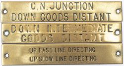 Midland Railway hand engraved brass shelf plates x 3 DOWN INTERMEDIATE GOODS DISTANT, UP FAST LINE