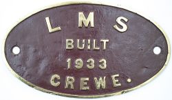 Worksplate LMS BUILT 1933 CREWE ex Stanier 6P 2-6-0 numbered LMS 13252, 2952 and BR 42952. Allocated