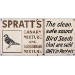 Advertising enamel sign SPRATT'S CANARY MIXTURE AND BUDGERIGAR MIXTURE THE CLEAN, SAFE, SOUND BIRD