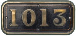 GWR brass cabside numberplate 1013 ex GWR Hawksworth 4-6-0 County Class Locomotive built at