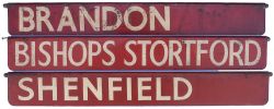 Three LNER Liverpool Street Station painted steel indicator boards with the following locations;