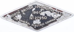 Worksplate NORTH BRITISH LOCOMOTIVE CO LTD THE GENERAL ELECTRIC COMPANY LTD 1960 No 27950 ex British