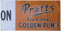 Advertising motoring enamel sign PRATTS FROM THE GOLDEN PUMP. This is half of a larger sign but is