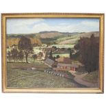 Original oil on canvas artwork HAMPSHIRE LANDSCAPE by poster & carriage print artist, Hesketh