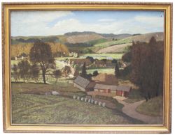 Original oil on canvas artwork HAMPSHIRE LANDSCAPE by poster & carriage print artist, Hesketh