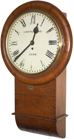 Midland Railway mahogany cased 14in drop dial trunk fusee clock by W. Potts of Leeds circa 1880. The