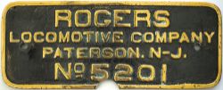 Worksplate ROGERS LOCOMOTIVE COMPANY PATERSON. N-J. No 5201. Ex Mobile and Ohio Railroad 4-6-0