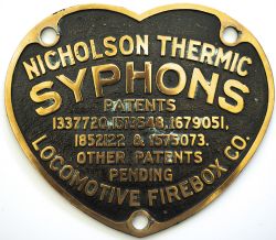 Makers plate NICHOLSON THERMIC SYPHONS LOCOMOTIVE FIREBOX CO. Ex New York, Chicago & St. Louis