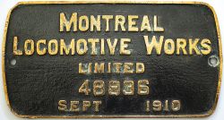 Worksplate MONTREAL LOCOMOTIVE WORKS LIMITED 48836 SEPT 1910. Ex Toronto, Hamilton & Buffalo 2-8-0