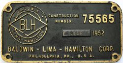 Worksplate BLH BALDWIN-LIMA-HAMILTON CORP. PHILADELPHIA. PA., U.S.A. , CONSTRUCTION NUMBER 75565