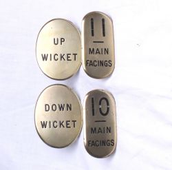 GWR Signal Box brass Lever Plates, quantity 4 comprising: UP WICKET; DOWN WICKET; 10 MAIN FACINGS;