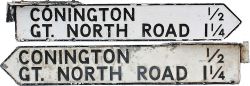 Road Sign showing CONINGTON and GT NORTH ROAD. Cast Aluminium, double sided made by Gowshall Ltd