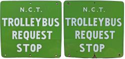 Nottingham City Transport Trolley Bus Request Stop enamel sign, double sided measuring 15.75in x