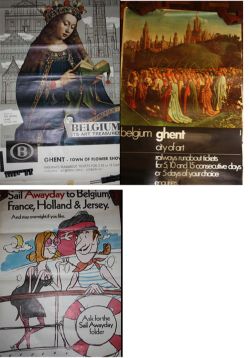 British Rail Posters, qty 3 Sail Away including 2 different to Ghent, Belgium. (3 items)