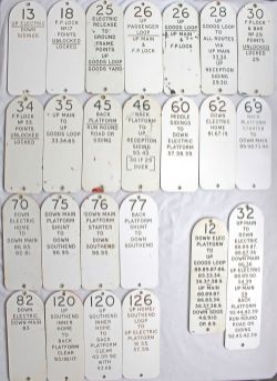 Signal Box traffolite Lever Plates, quantity 24 all ex Shenfield Signal Box in Essex. An interesting