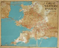 GWR tinplate Map Of System measuring 24in x 30in. Some loss/restoration but overall reasonable and