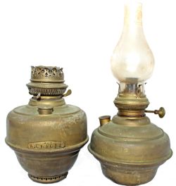 A pair of brass Signal Box Lamps, one without glass chimney plated GER WICKFORD, the other, with