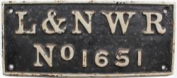 L&NWR cast iron Tenderplate No 1651. Measures 11.5in x 5in, restored front and back.