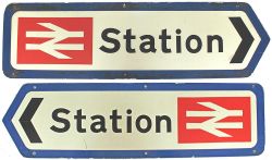 Modern Station Sign with the double arrow logo in red and white. Double sided alloy with vinyl