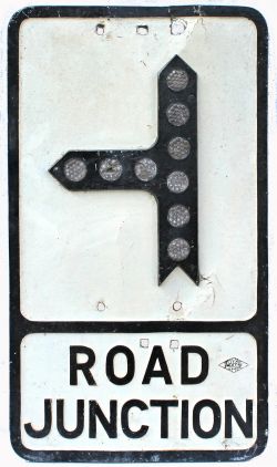 Roadsign ROAD JUNCTION with all fruitgum reflectors present albeit a couple damaged. Cast alloy,