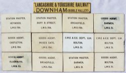 Lancashire & Yorkshire Railway fully titled ivorine Lever Plate showing DOWNHAM (RIBBLE VALLEY)