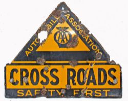 AA enamel Roadsign CROSS ROADS - Safety First. Made by Franco, 26in x 21in.