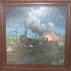 Original Oil Painting on board of GWR 3444 CITY OF BRISTOL by Hamilton Ellis. Original, early wooden