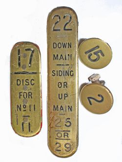 GWR brass Signalbox Lever Plates, quantity 2 comprising: 22 DOWN MAIN - SIDING OR UP MAIN 25 OR 29