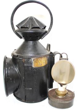 LNER 3 aspect Loco Handlamp with pie-crust top. LOCO embossed vertically on side and has a fitted