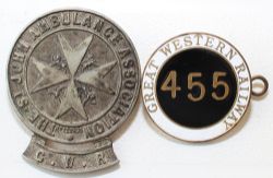GWR St John Ambulance Association Badge, rear posts intact but no clip. Together with a GWR enamel