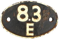 Cast iron Shedplate 83E St. Blazey until 1963 and then Yeovil 1963 – 1965. Welded probably by BR,